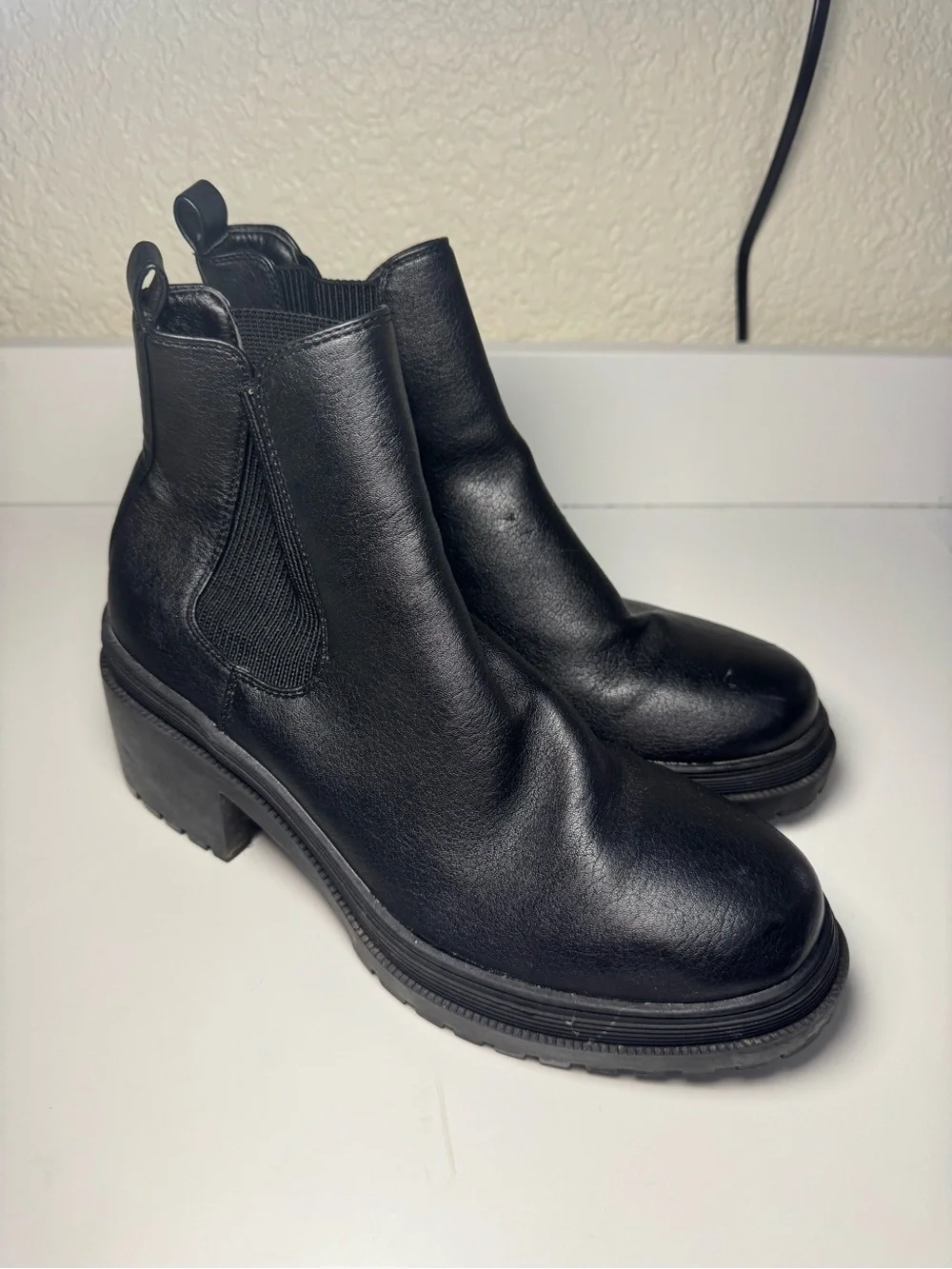 Women's Black Chelsea Ankle Booties with Block Heel